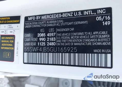 2016 Mercedes-Benz C 300 Sport из США, поврежденный, VIN 55SWF4JB5GU165925